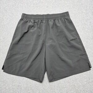 Adidas Climalite Men's Large Grey Athletic Shorts Elastic Waist Drawstring Logo